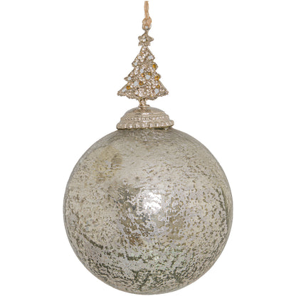 Large Silver Dappled Tree Top Christmas Tree Bauble 15cm