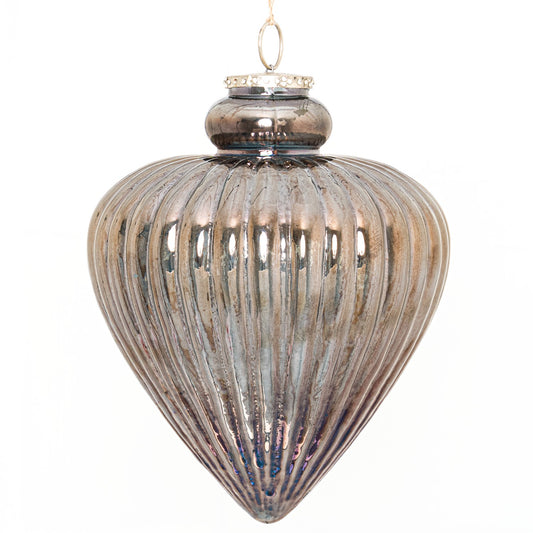 Large Smoked Glass Fluted Teardrop Hanging Bauble 20cm