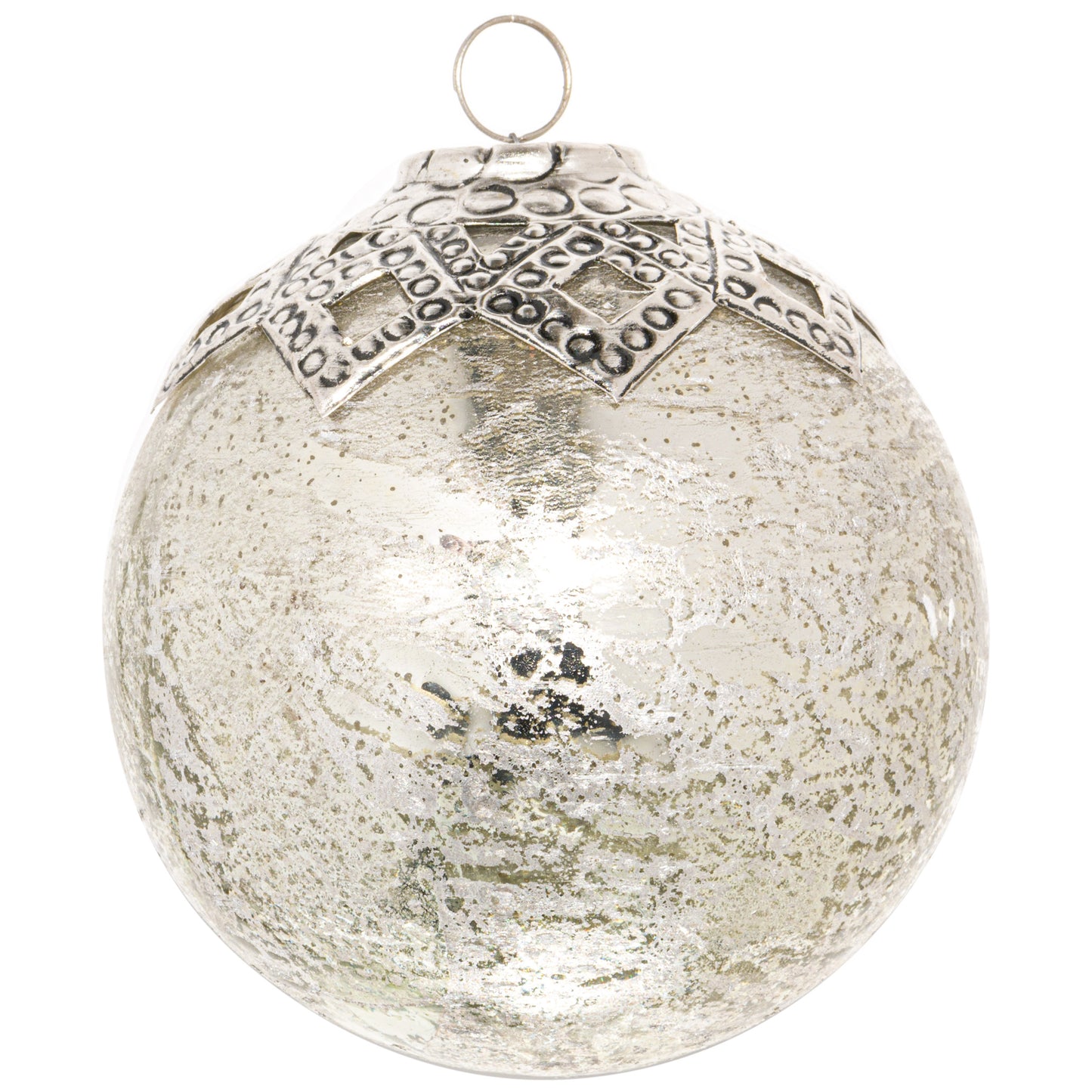 Medium Silver Crested Hanging Bauble 14cm