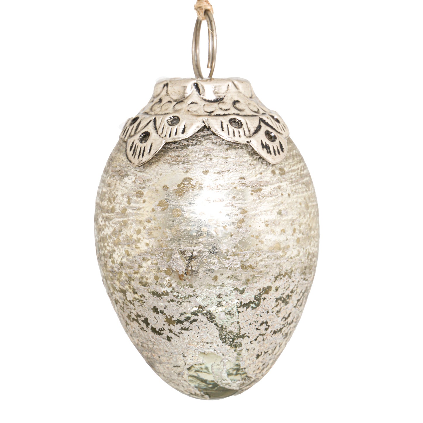 Oval Silver Crested Christmas Tree Bauble 8cm
