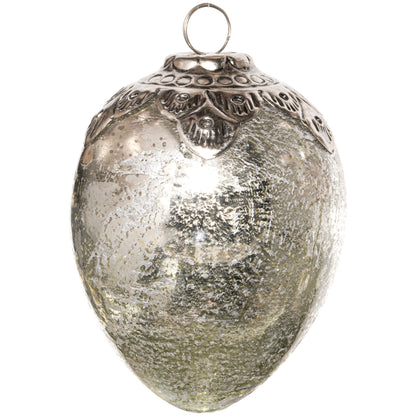 Medium Oval Silver Crested Christmas Tree Bauble 13cm