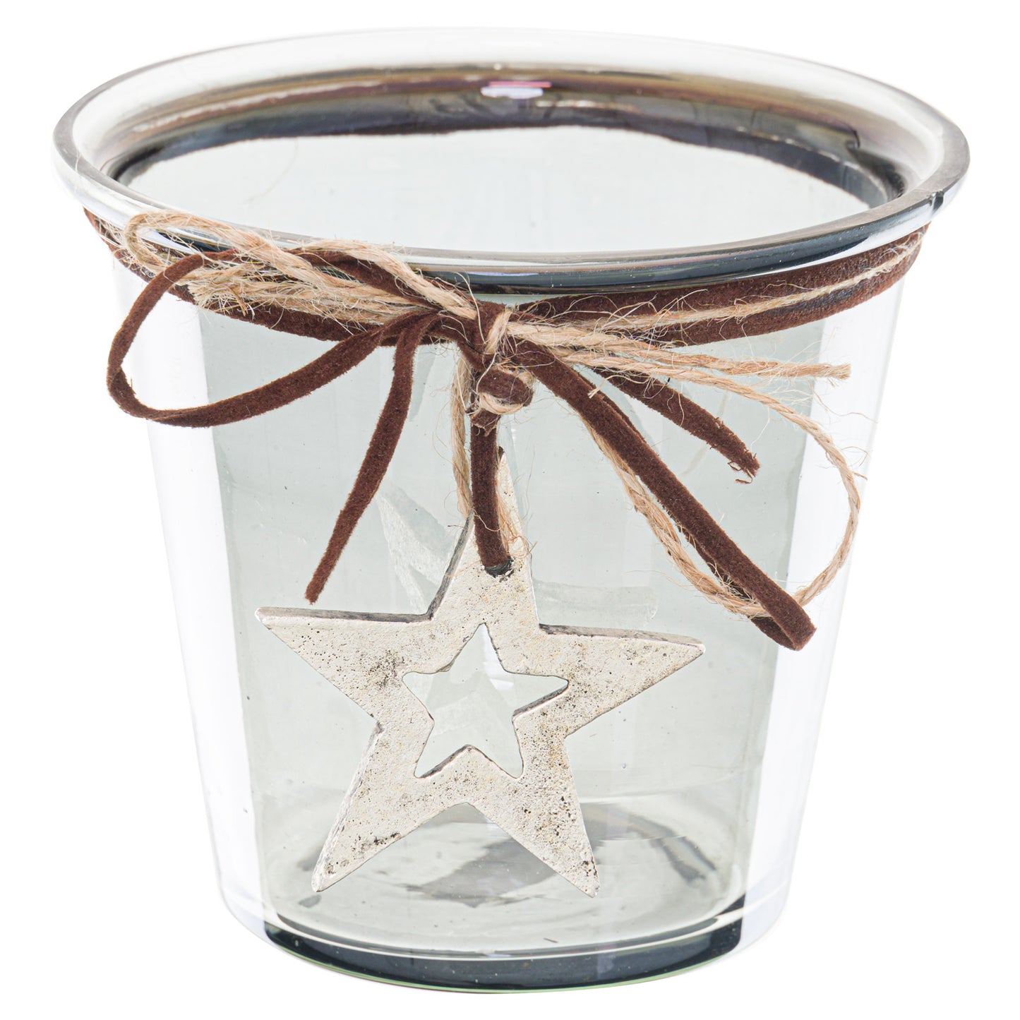 Smoked Glass Hammered Star Small Candle Holder 10cm