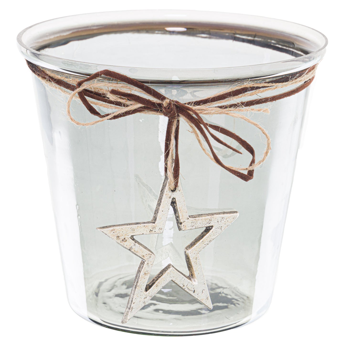 Smoked Glass Hammered Star Large Candle Holder 14cm