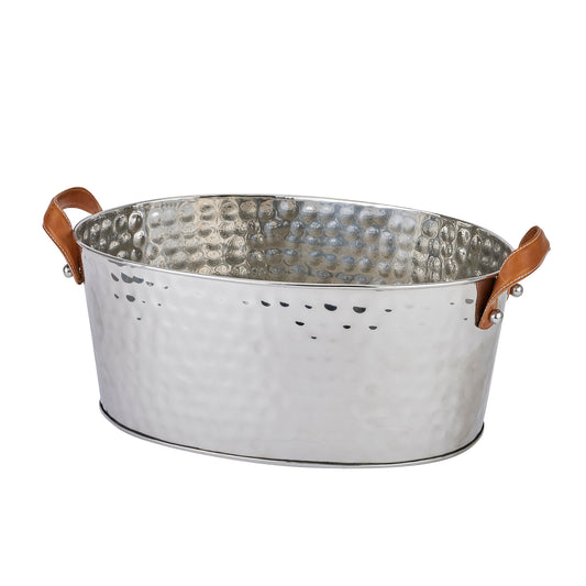 Large Silver Champagne Cooler with Leather Handles