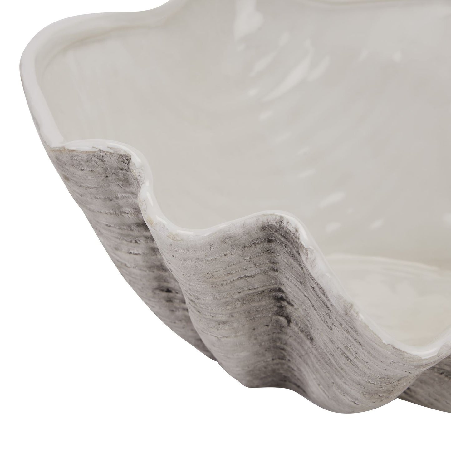 Grey & White Ceramic Decorative Clam Shell Bowl