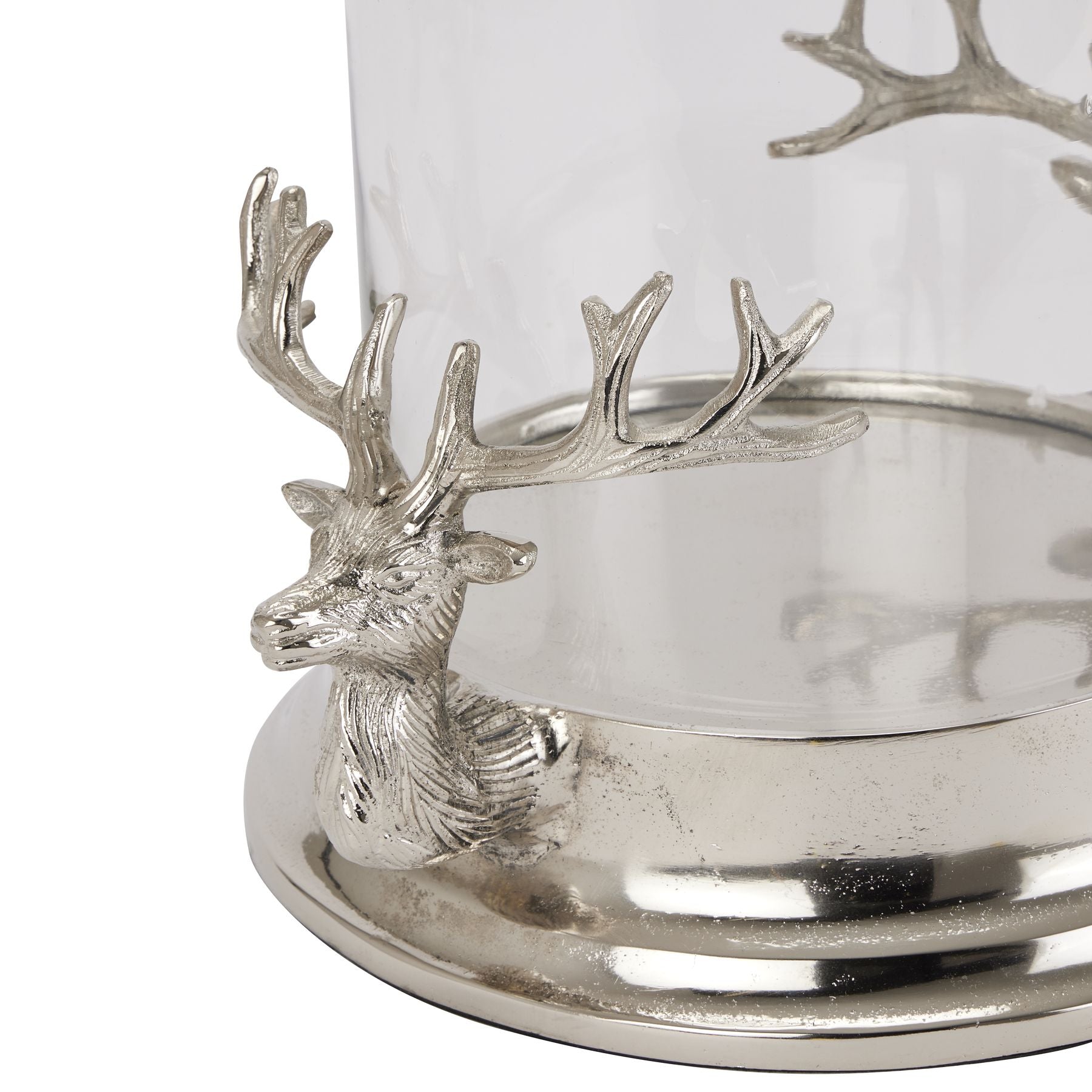 Double Silver Stag Head Hurricane Candle Holder – Click Style