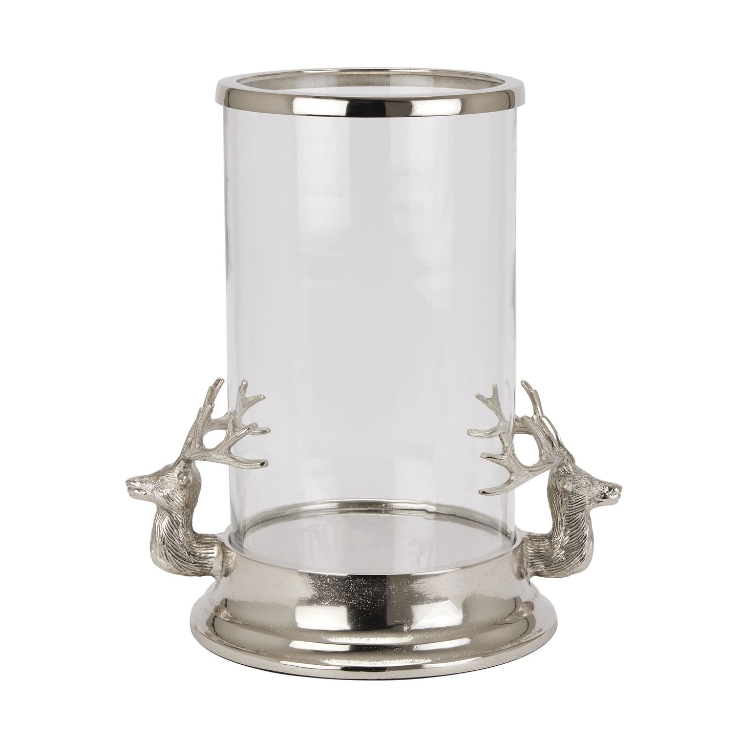 Double Silver Stag Head Hurricane Candle Holder – Click Style