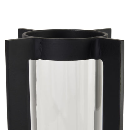 Small Black Contemporary Open Frame Hurricane Candle Holder – Click Style