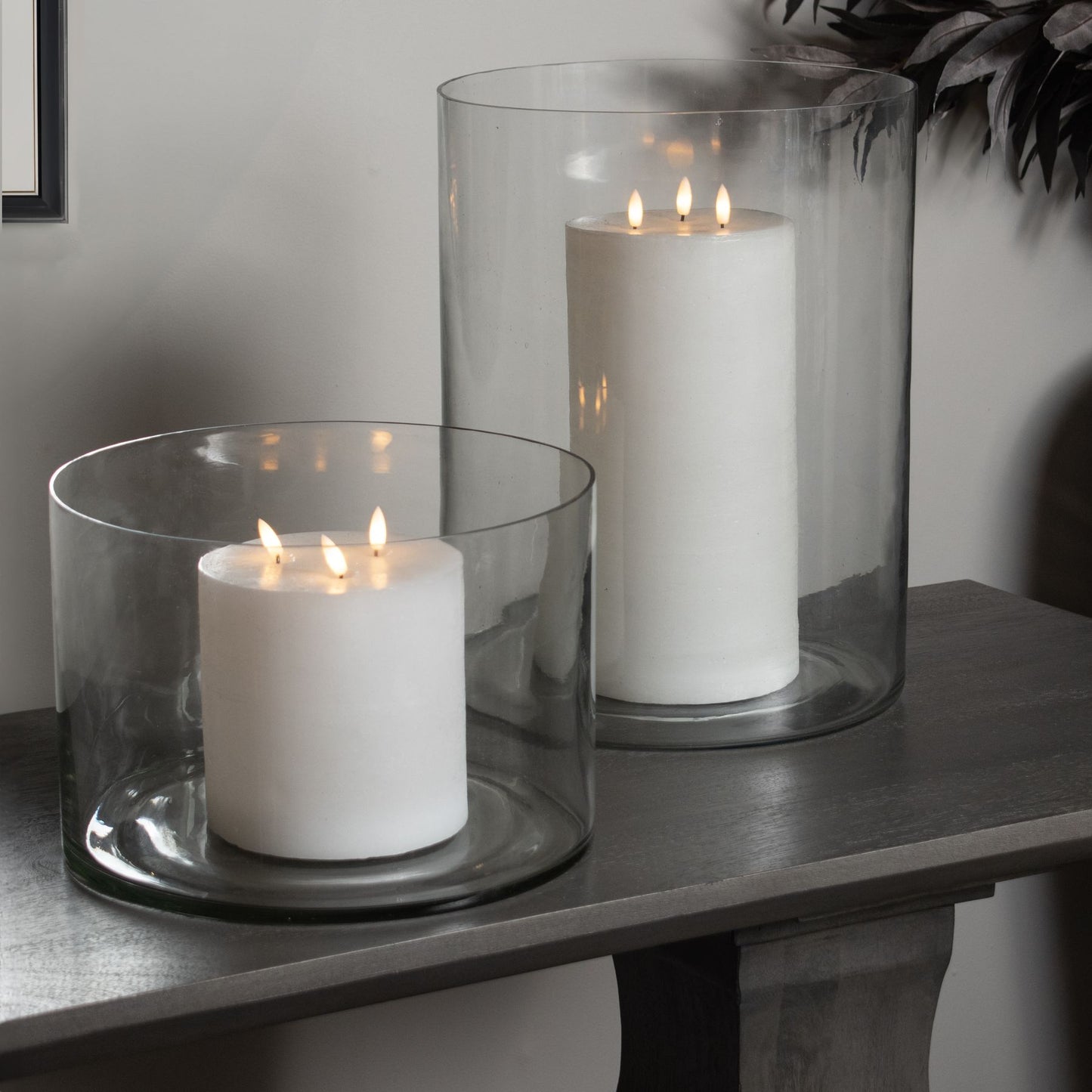 White LED 3 Wick Pillar Candle with Flickering Flame 15x15cm