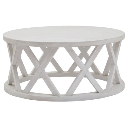 Coastal Distressed White Round Coffee Table 100cm