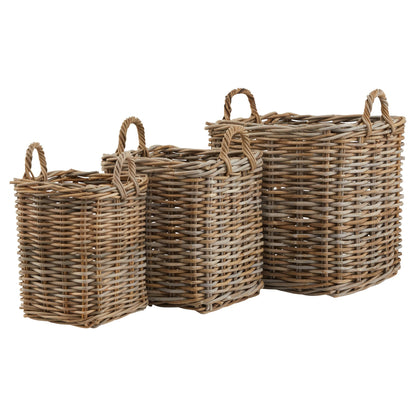 Set of 3 Square Kubu Rattan Storage Baskets
