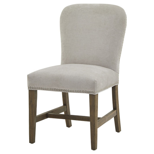Soft Grey Fabric Dining Chair with Riveted Edge