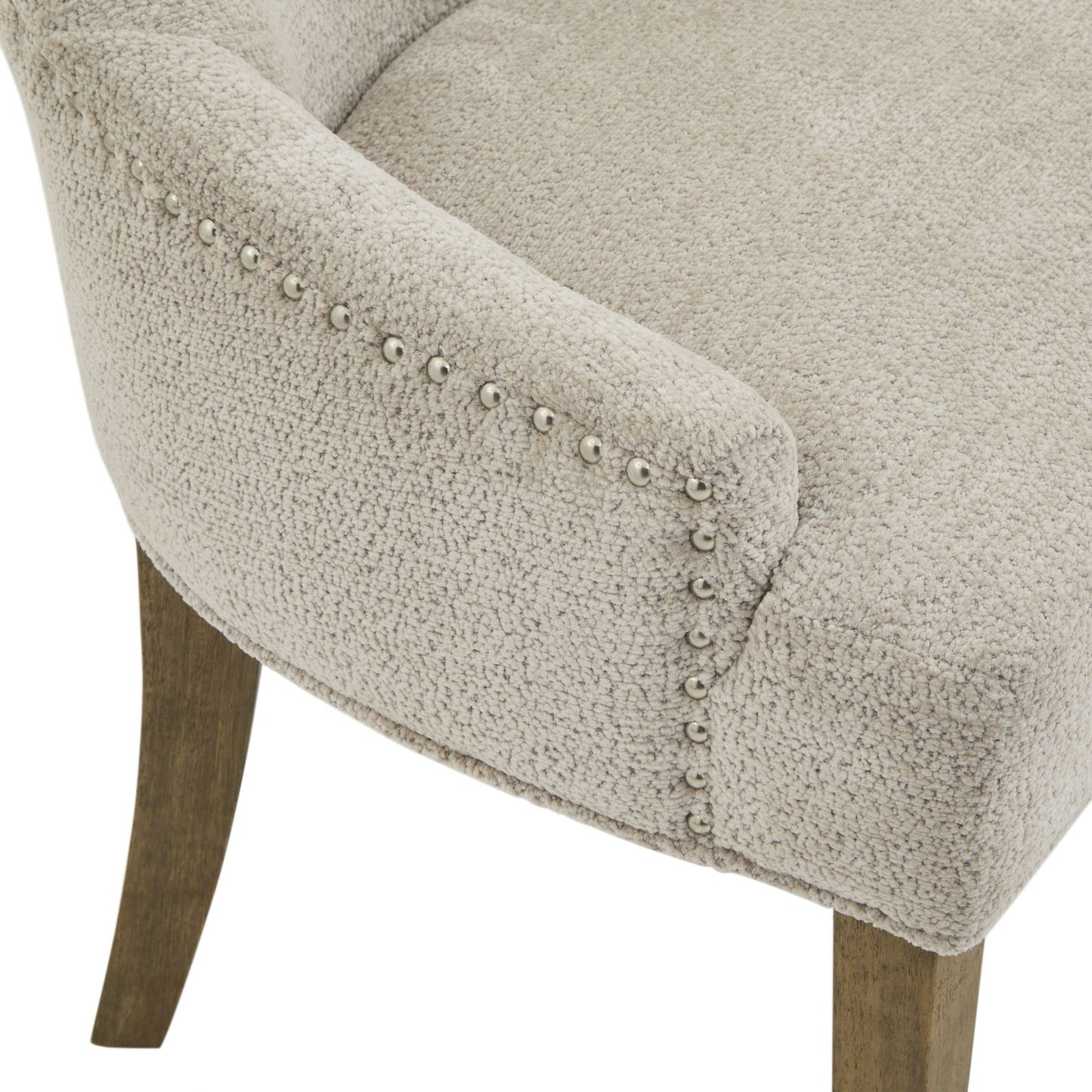 Riveted Cashmere Beige Bouclé Fabric Dining Chair