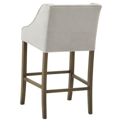 Light Grey Fabric High Back Bar Stool with Wooden Legs