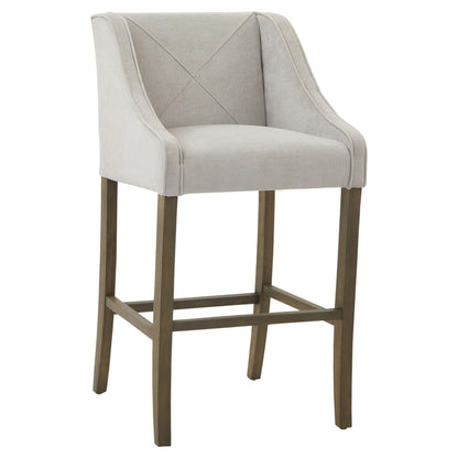 Light Grey Fabric High Back Bar Stool with Wooden Legs