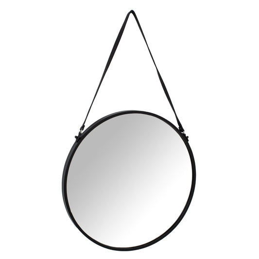 Matt Black Rimmed Round Wall Mirror with Black Strap 54x3cm – Click Style