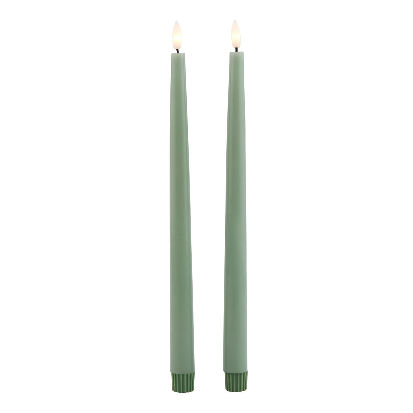 Set of 2 Sage Green LED Taper Candles with Flickering Flame 25x2cm – Click Style