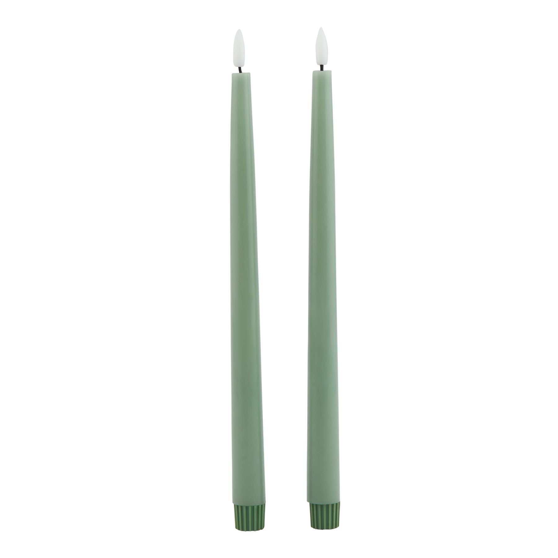 Set of 2 Sage Green LED Taper Candles with Flickering Flame 25x2cm – Click Style