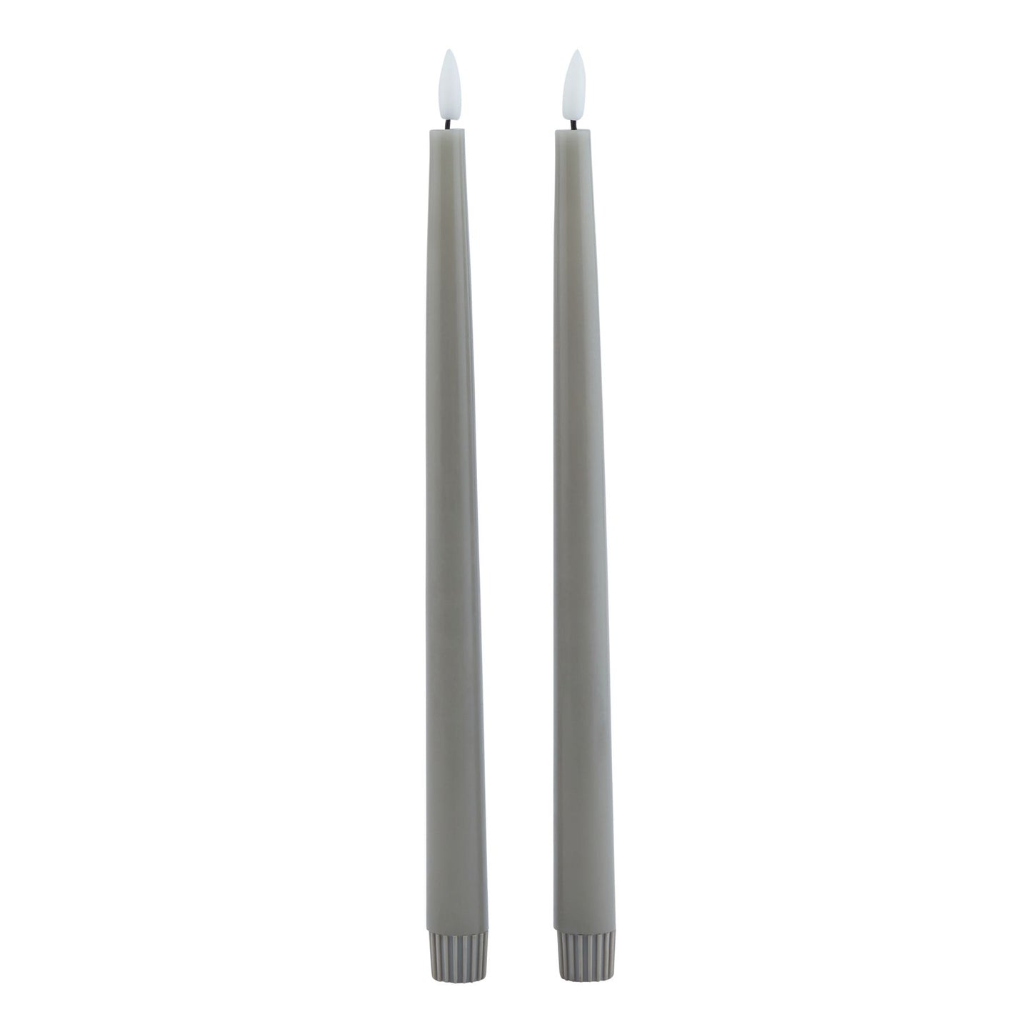 Set of 2 Grey LED Taper Candles with Flickering Flame 25x2cm – Click Style
