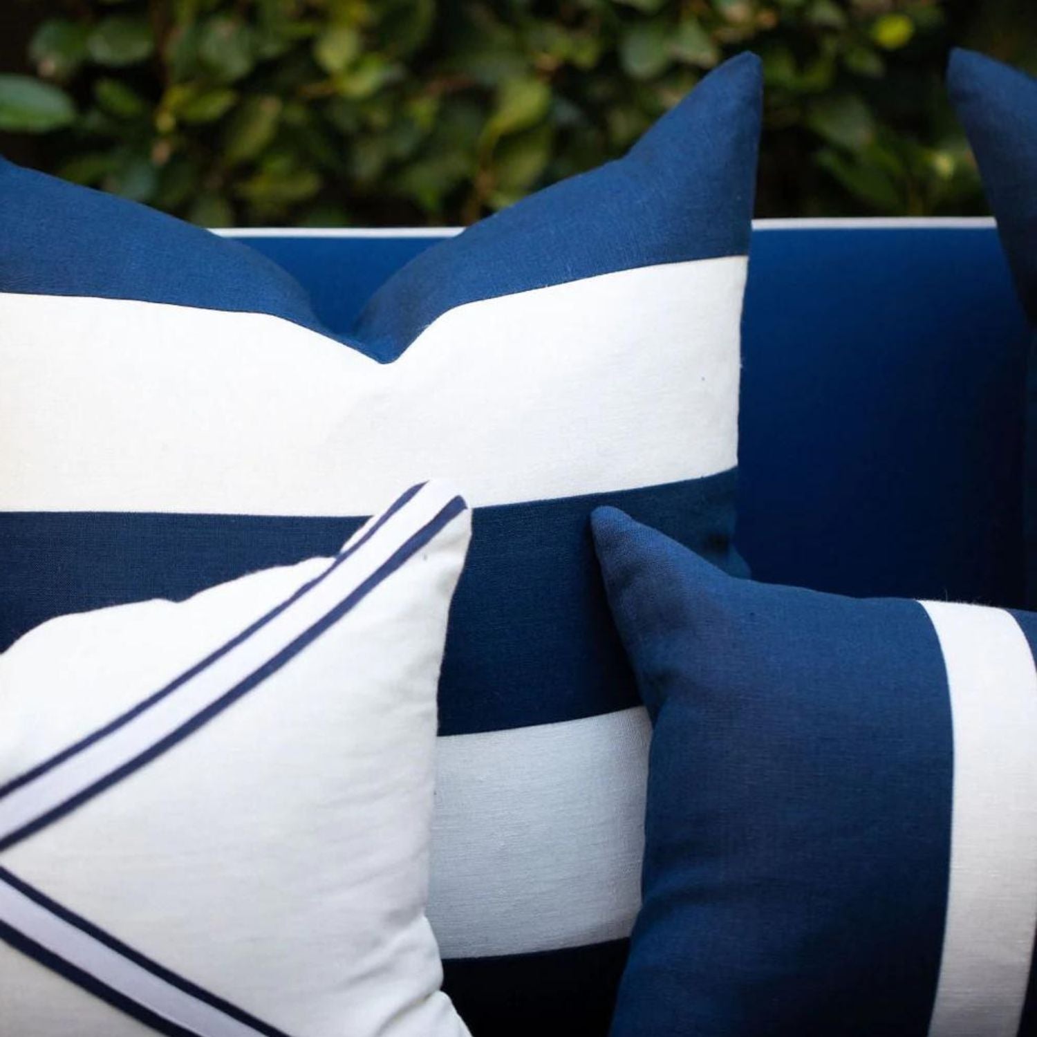 Navy & White Striped Linen Cushion