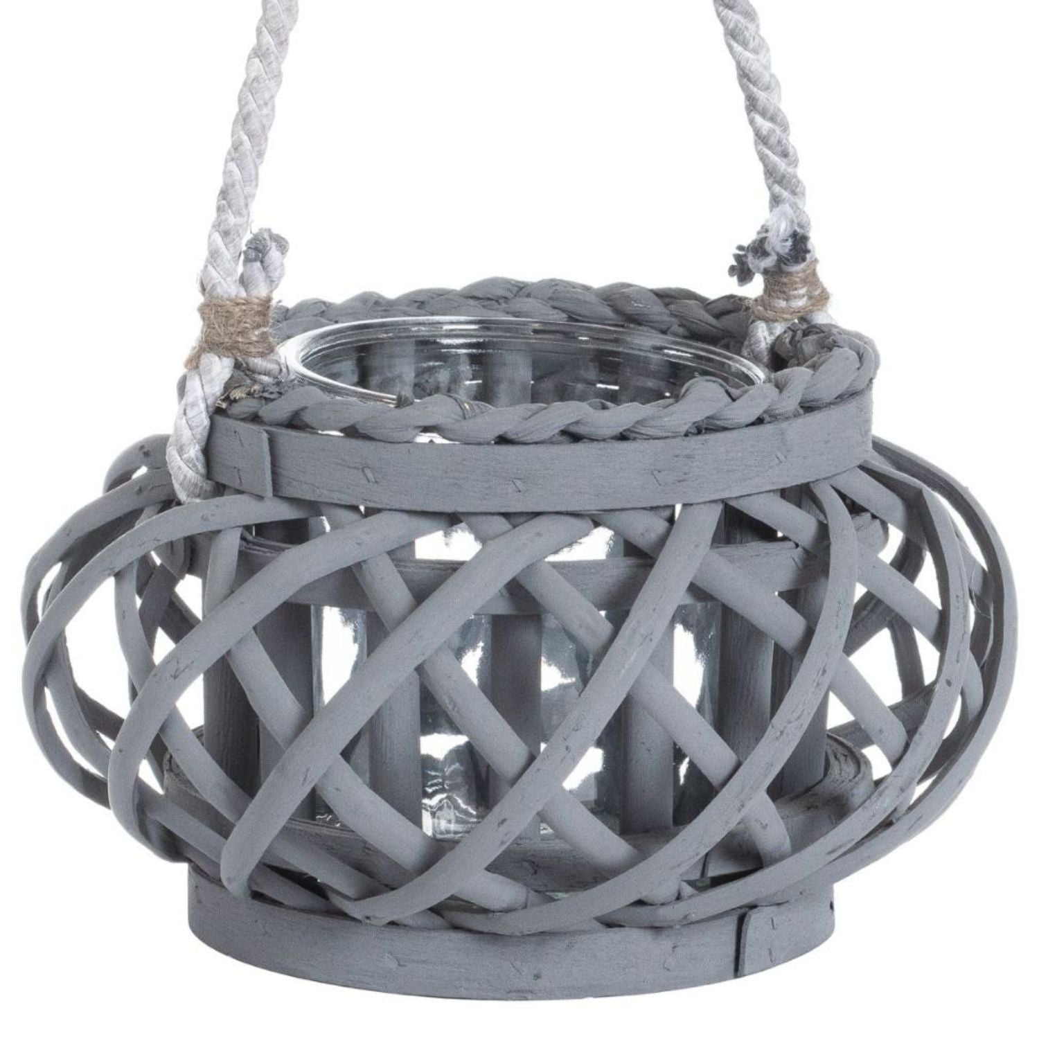 Large Wicker Basket Hurricane Lantern - Grey