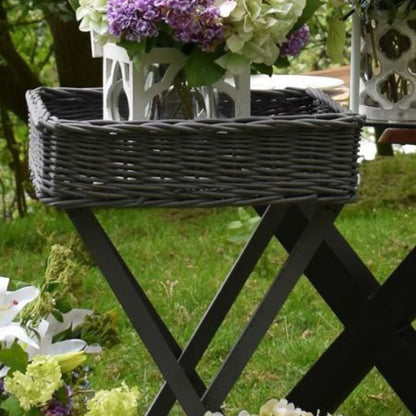 Large Standing Wicker Tray - Grey