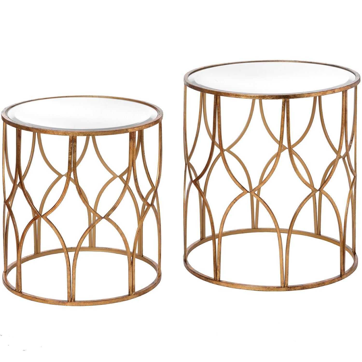 two gold side tables with contemporary design