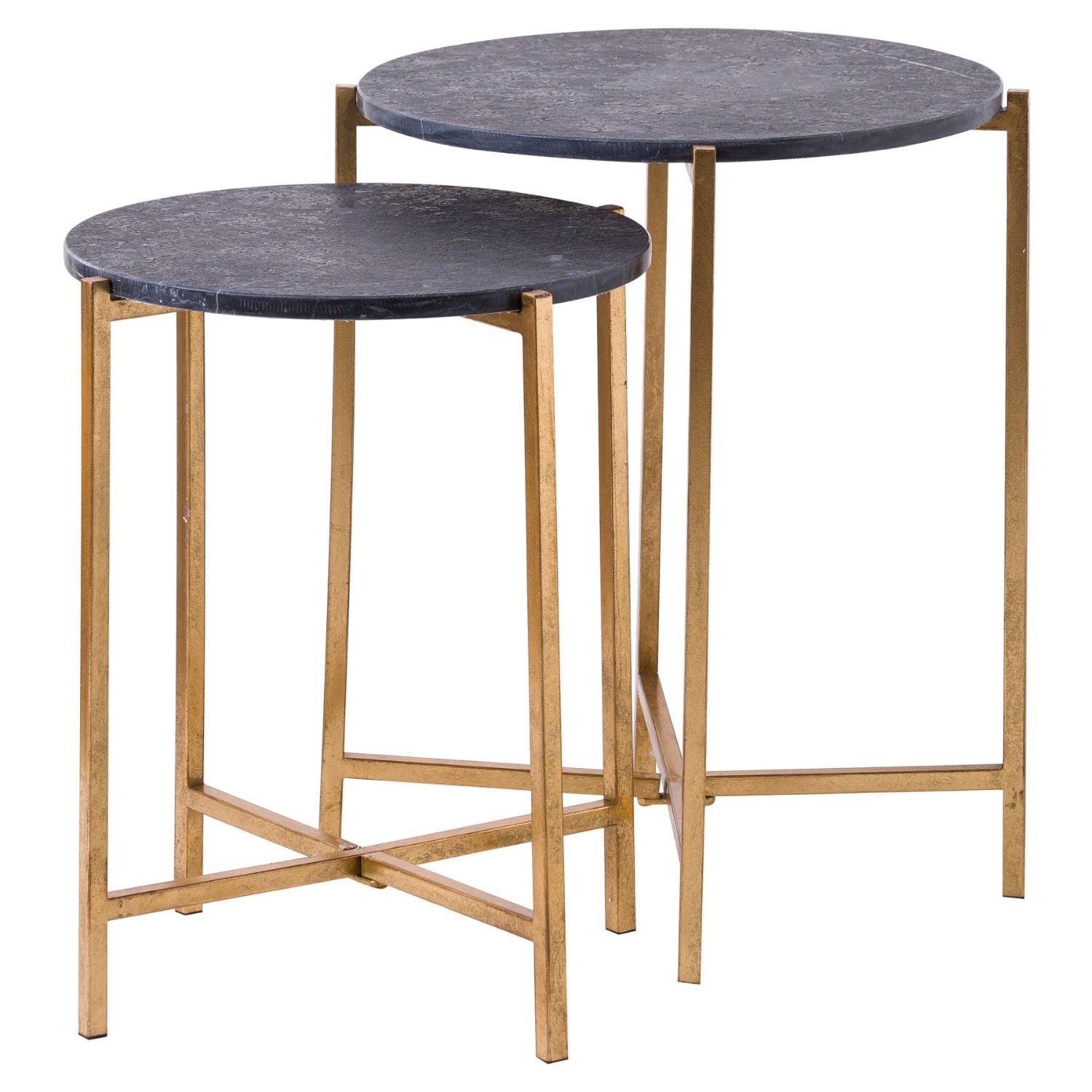 Two Black Marble and gold side tables
