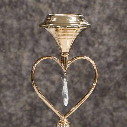 Gold heart shapped candle holder with hanging crystal