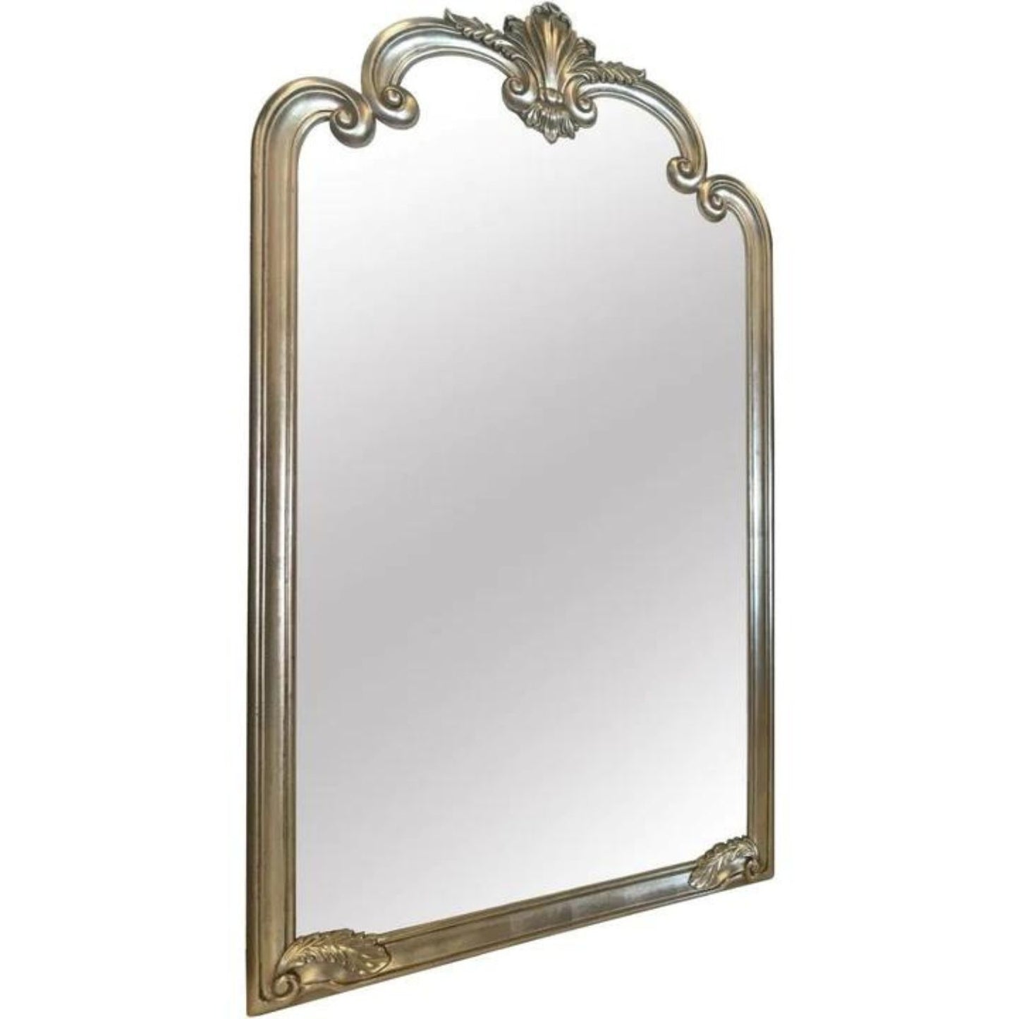 Silver-Finished Oak Leaner Mirror with Ornate Detailing 184x104cm