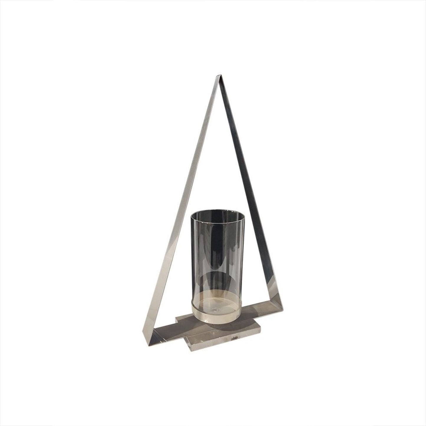 Triangular nickel plated candle holder
