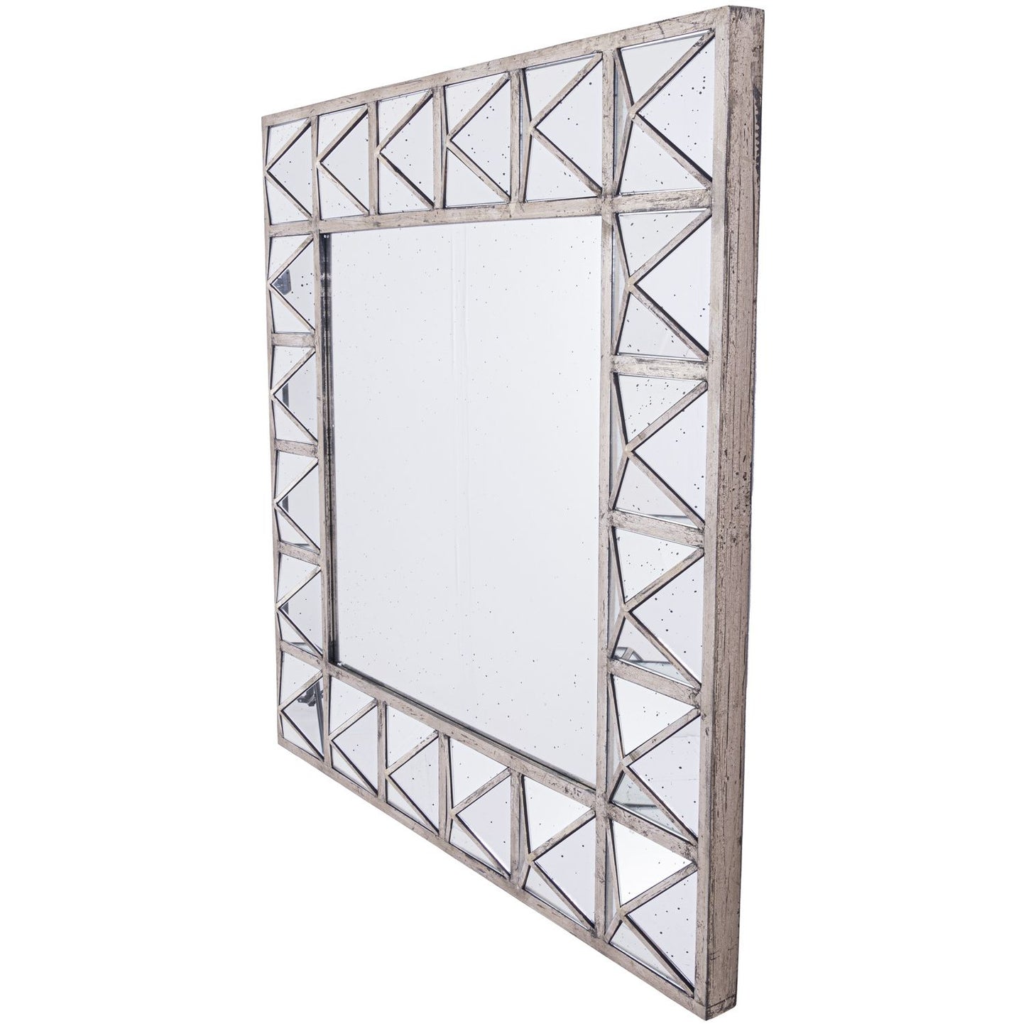 Bronze square wall mirror with triangulated design