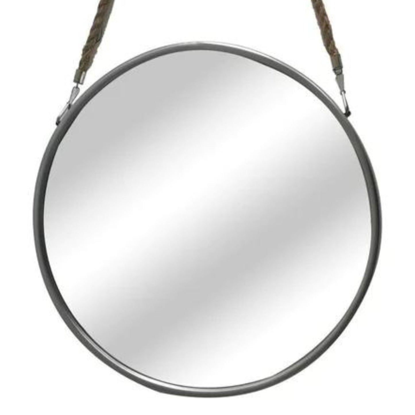 Silver circular mirror on rope with a nautical design
