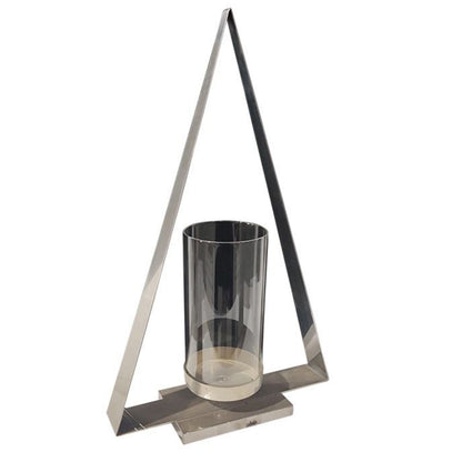 Triangular nickel plated candle holder