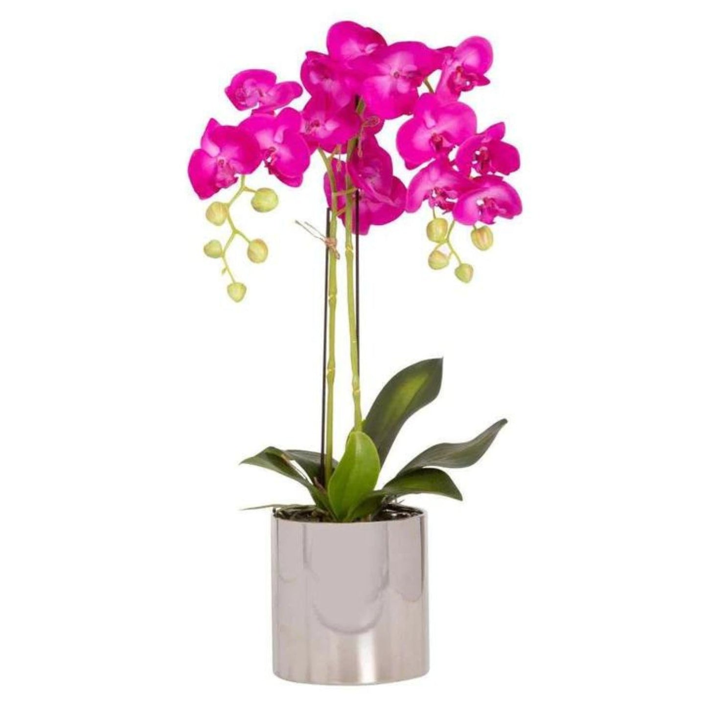 Faux Fuchsia Orchid in Silver Ceramic Pot