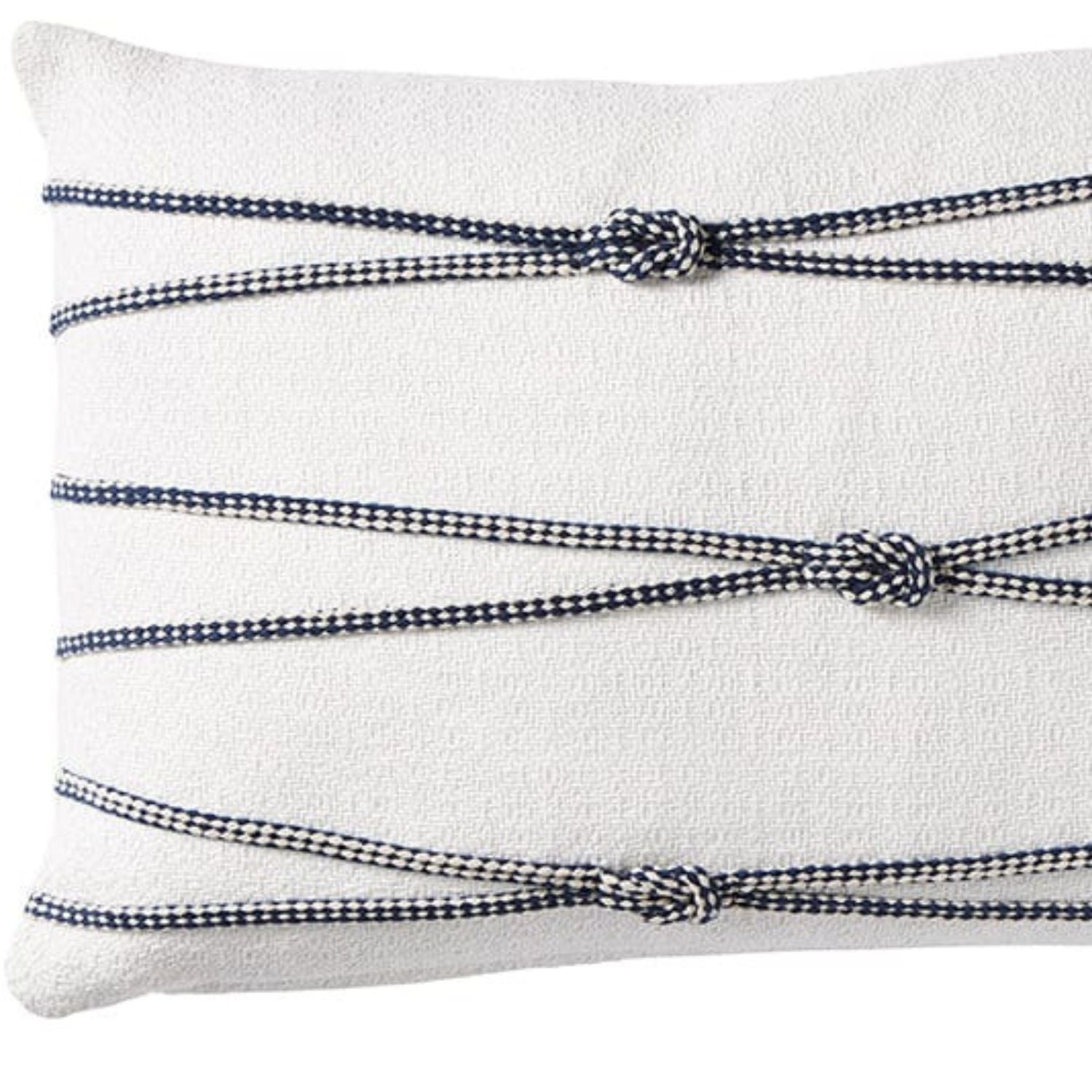 Nautical cushion white and blue with rope detailing 30x50