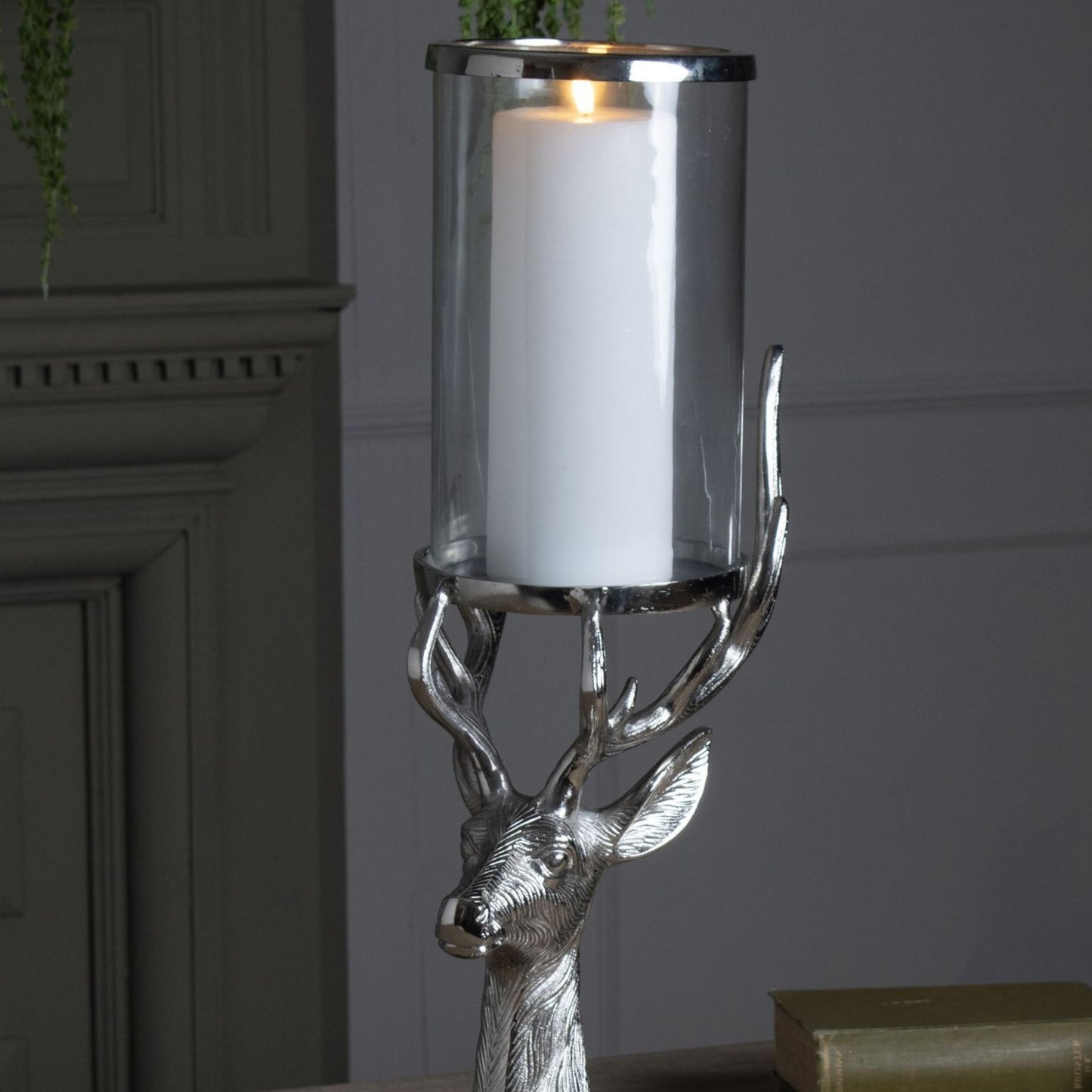 Tall Silver Stag Candle Holder