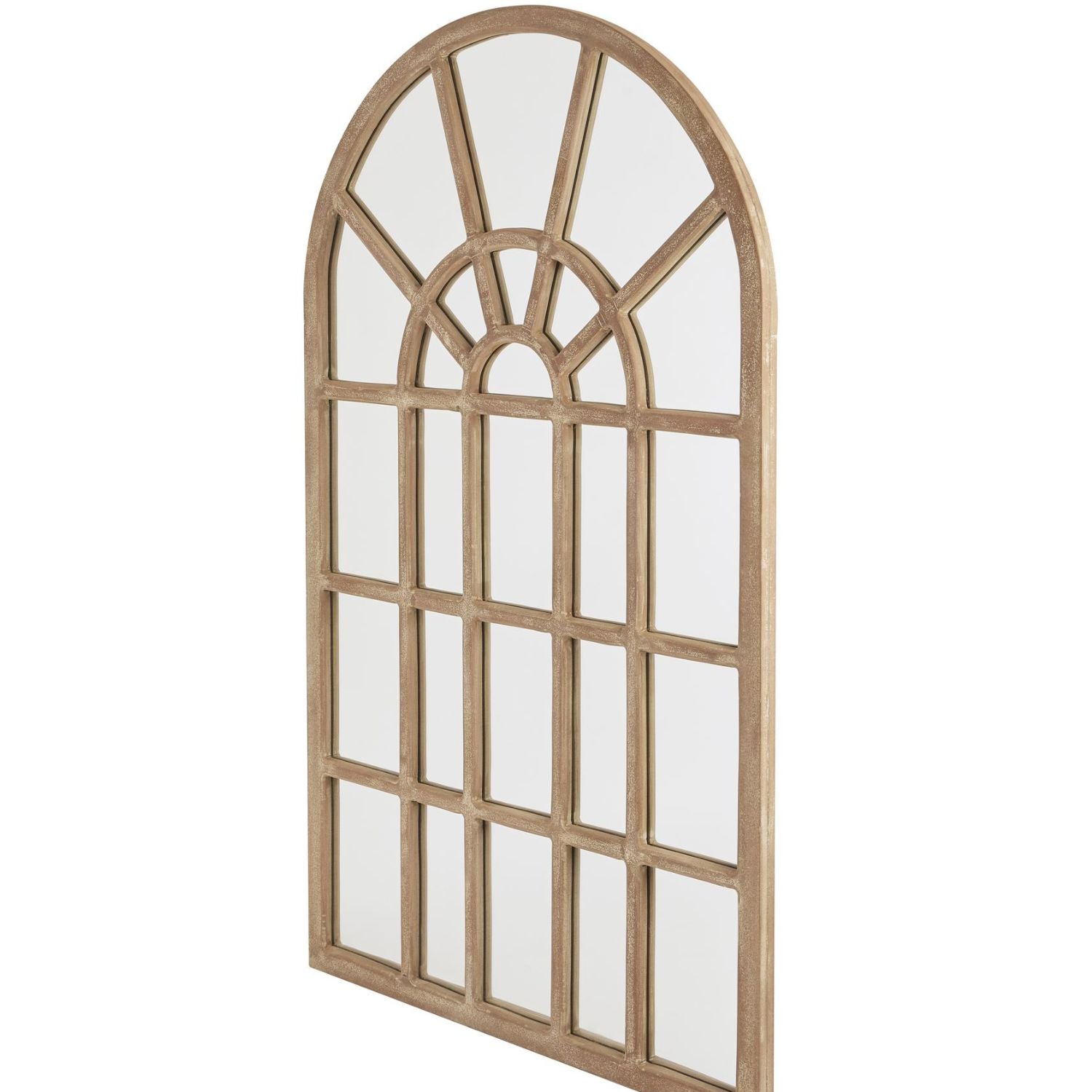 Brown Arched window wall mirror in wood