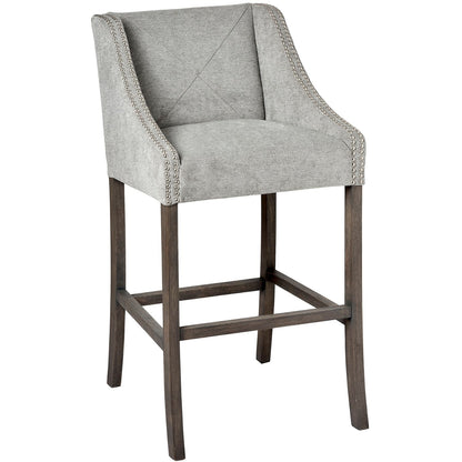 Grey Fabric High Back Bar Stool with Silver Ring Back