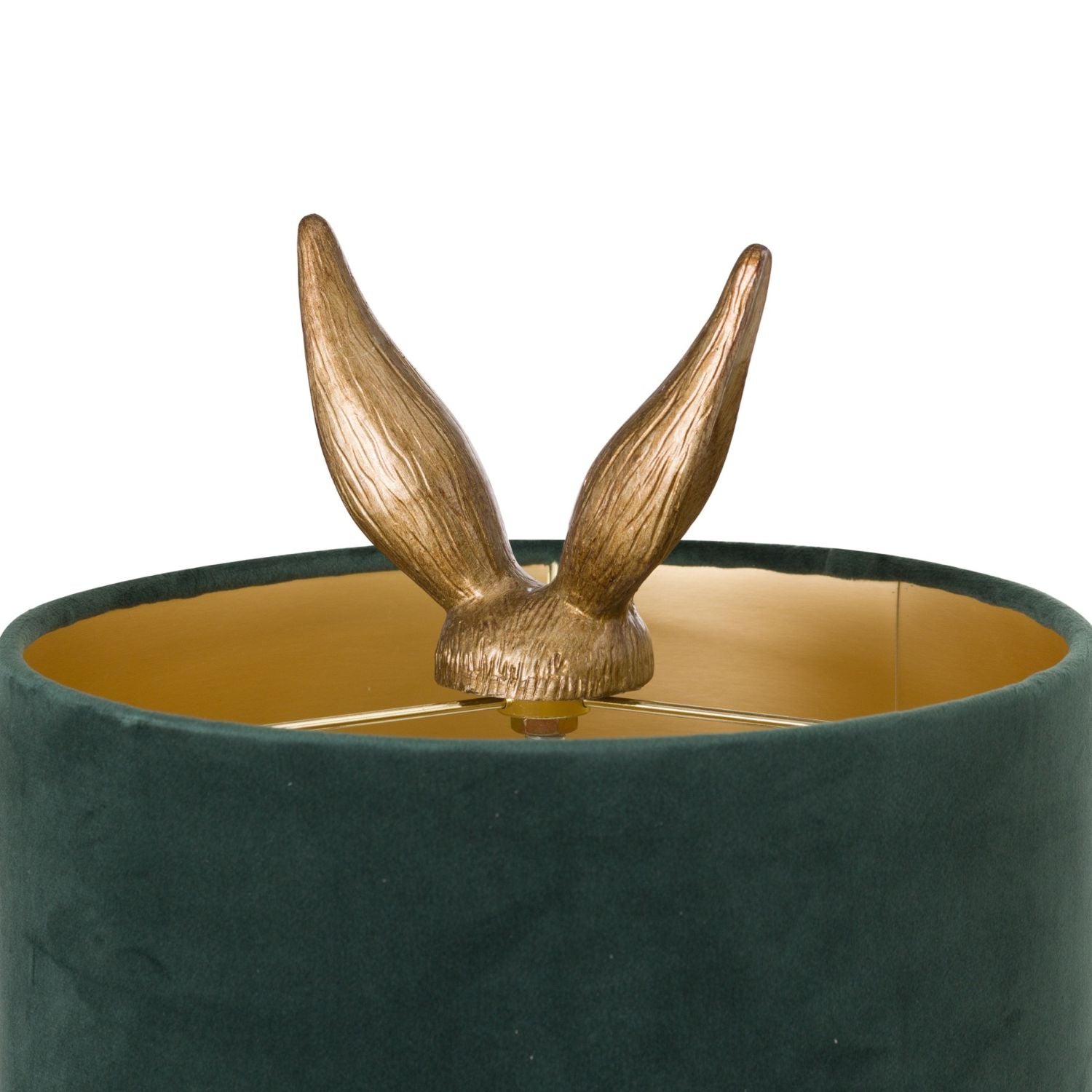 Gold Hare Table Lamp with Green velvet shade