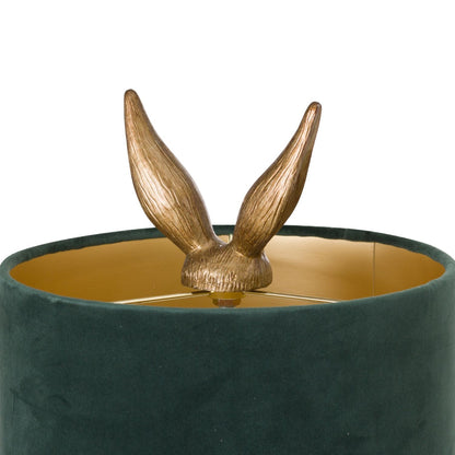 Gold Hare Table Lamp with Green velvet shade