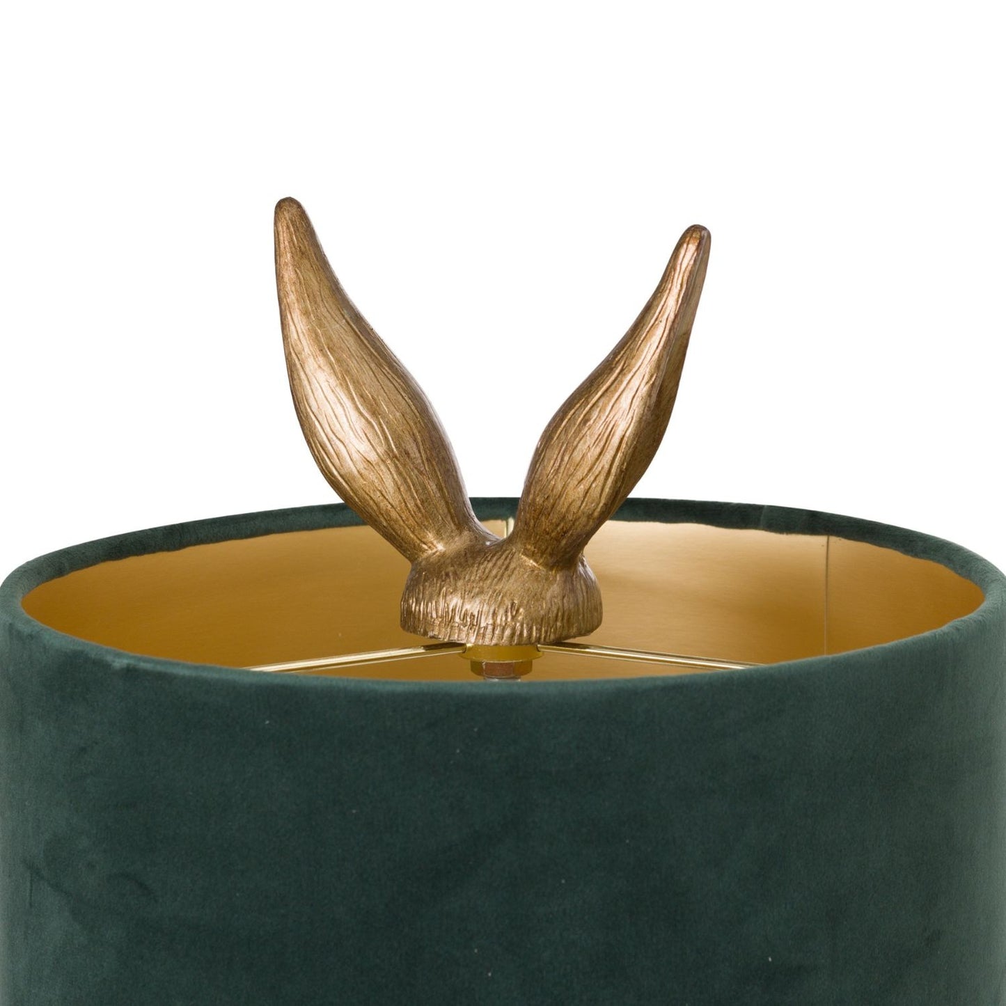 Gold Hare Table Lamp with Green velvet shade