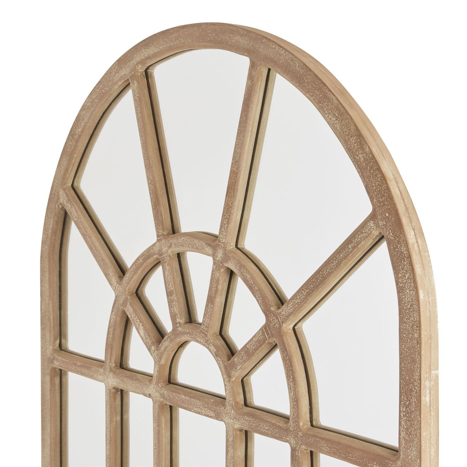 Brown Arched window wall mirror in wood