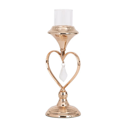 Gold heart shapped candle holder with hanging crystal