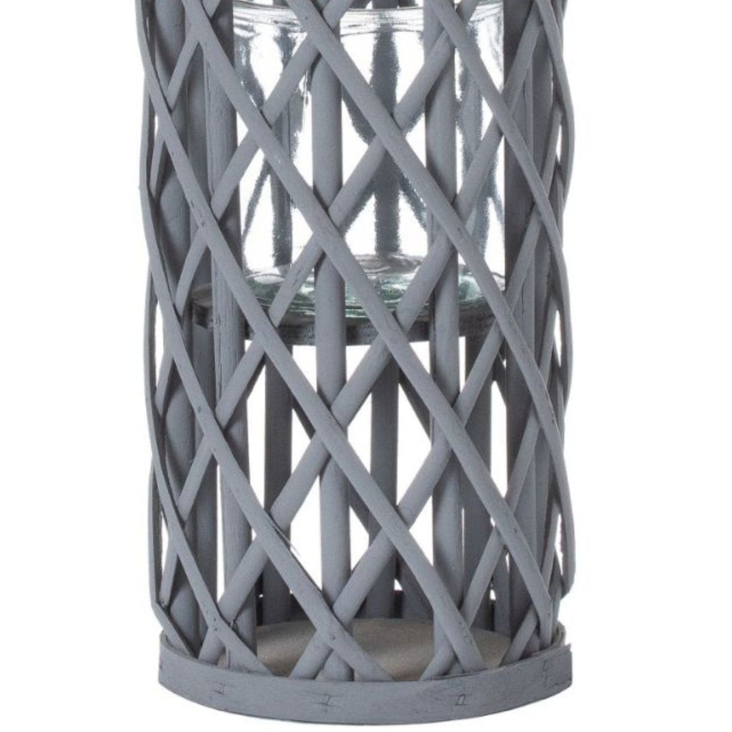 Small Wicker Cylindrical Hurricane Lantern - Grey