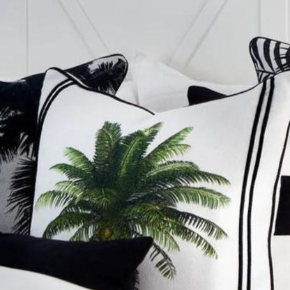 White, black and green cushion 50x50 Palm tropical coastal design