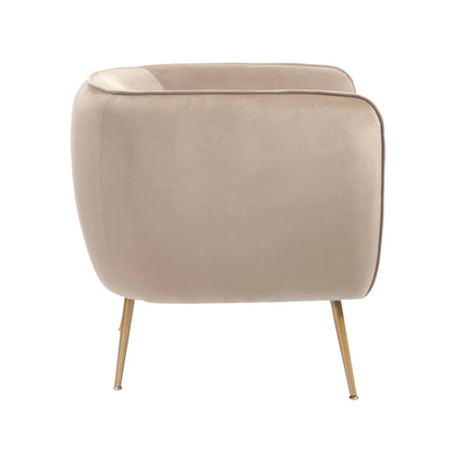 Aalya Neutral Beige Velvet Armchair with Gold/Black Metal Legs - Click Style