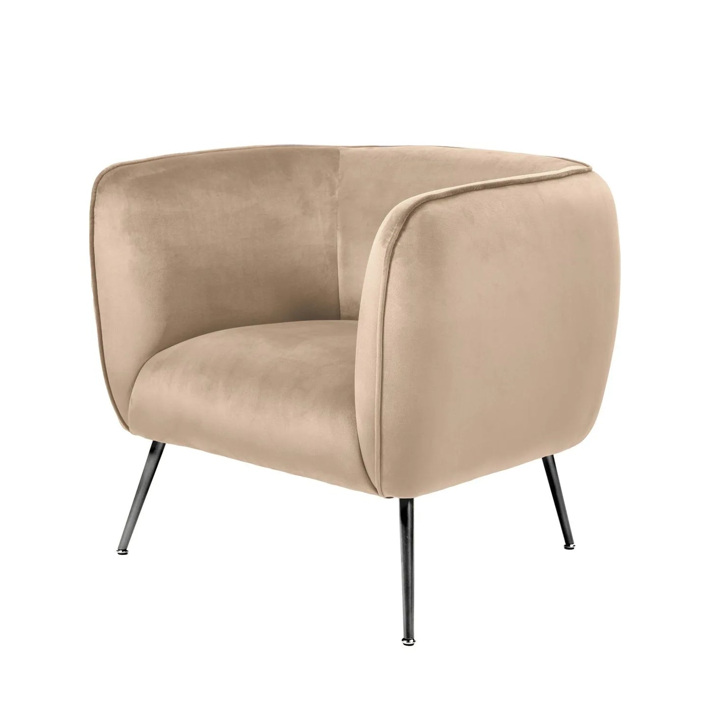 Aalya Neutral Beige Velvet Armchair with Gold/Black Metal Legs - Click Style