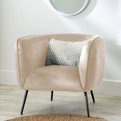 Aalya Neutral Beige Velvet Armchair with Gold/Black Metal Legs - Click Style