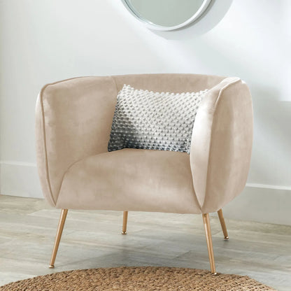 Aalya Neutral Beige Velvet Armchair with Gold/Black Metal Legs - Click Style